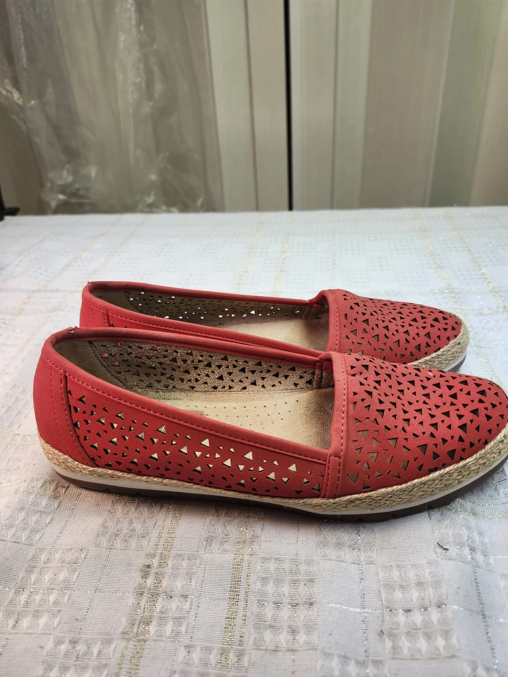 Sanuk Women's Red Laser-Cut Espadrille Flats